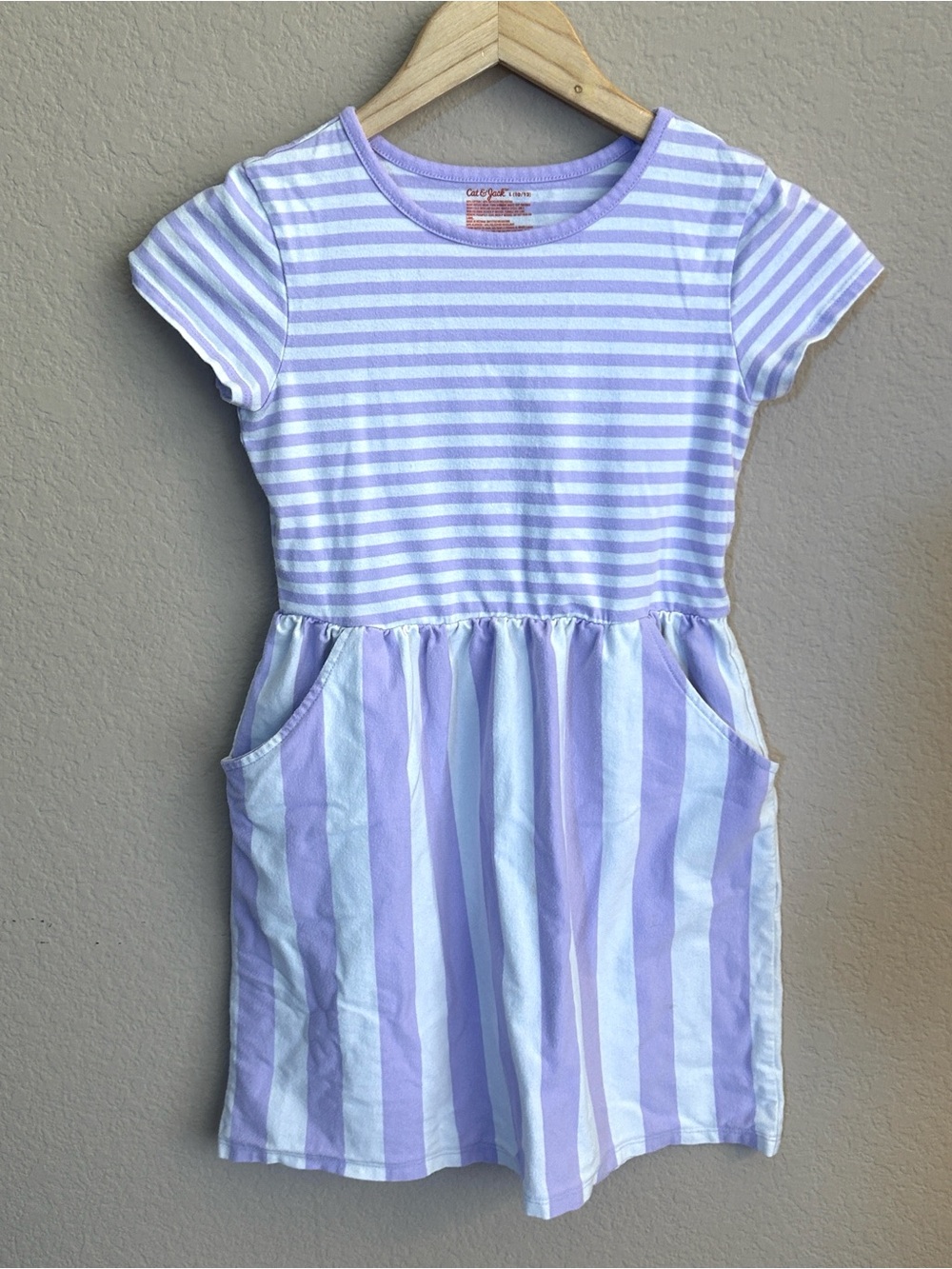 Cat & Jack Lavender and White Striped Short Sleeve Dress
